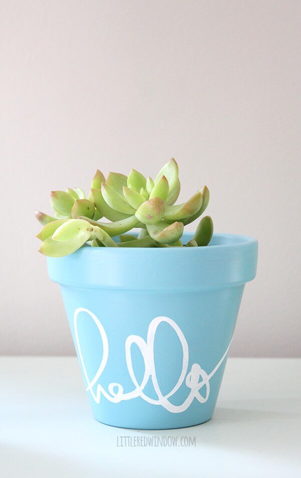 Say Hello to this Hand Painted Stenciled Flower Pot