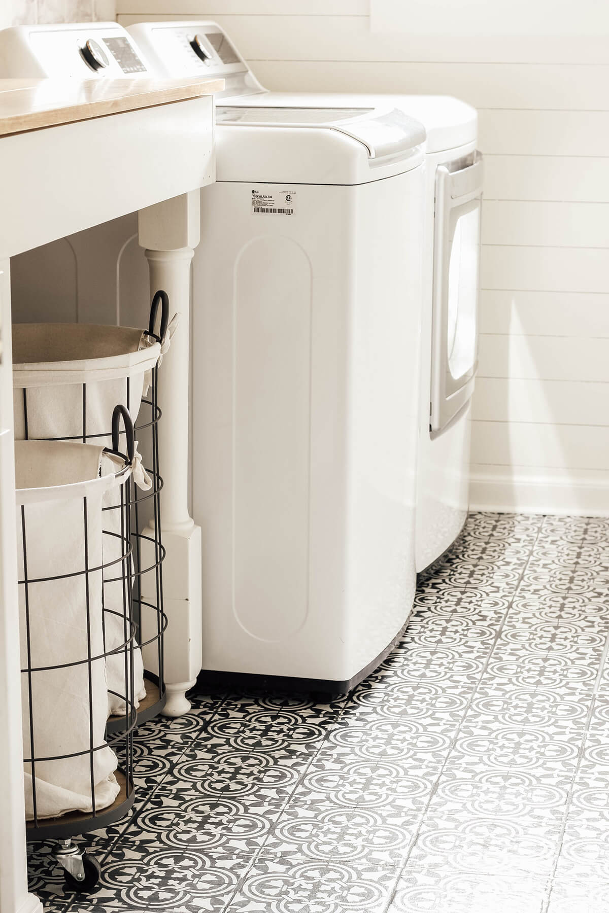 Classic and Contemporary Black and White Stenciled Floor Tile