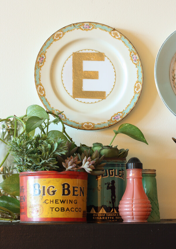 12. Delicate and Vintage Pretty Plate with Golden Stenciled Initial