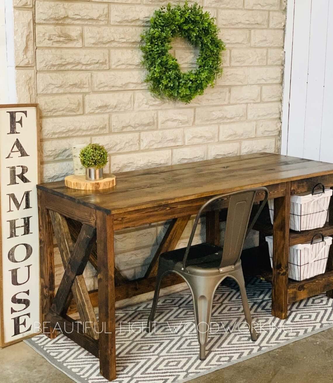 Rustic and Charming Warm Wooden Table with Storage Bins