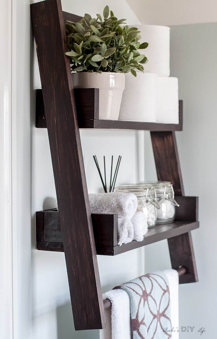 Above the Toilet Wooden Ladder Shelf