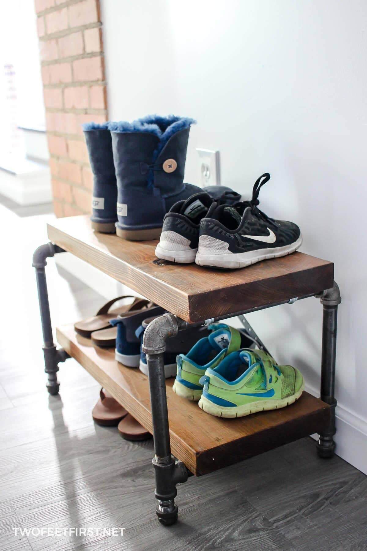 Small Industrial Wooden Shoe Shelf