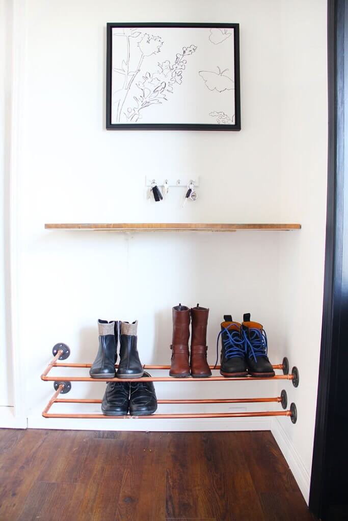 Cool Copper Piping Mounted Shoe Rack