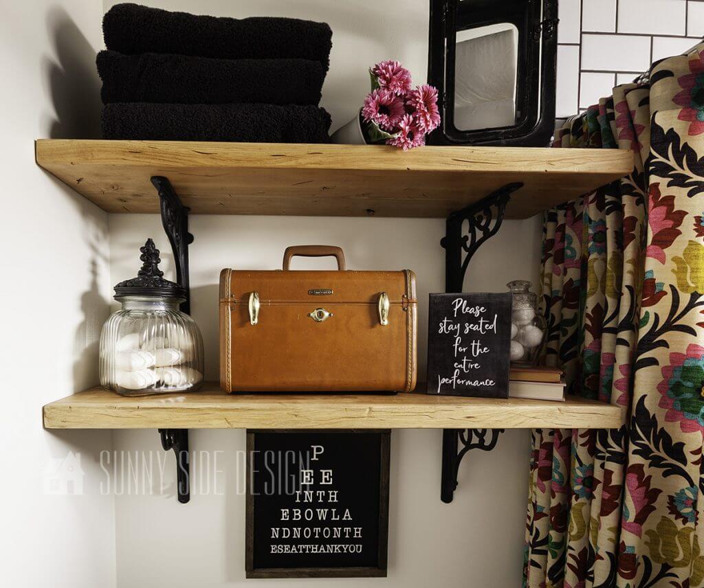 Black Wrought Iron and Wood Wall Shelves