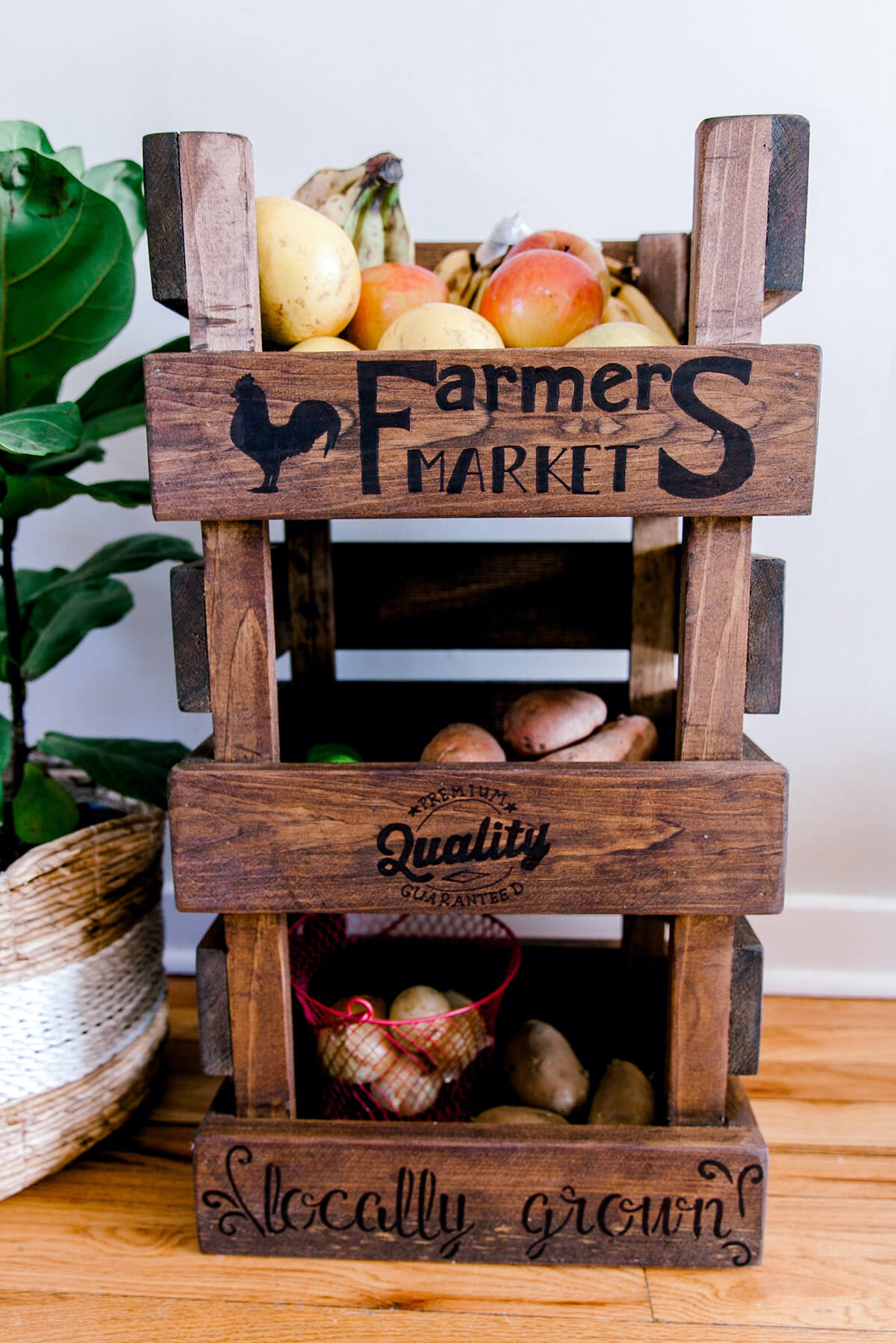 Standing Wooden Produce Storage Rack