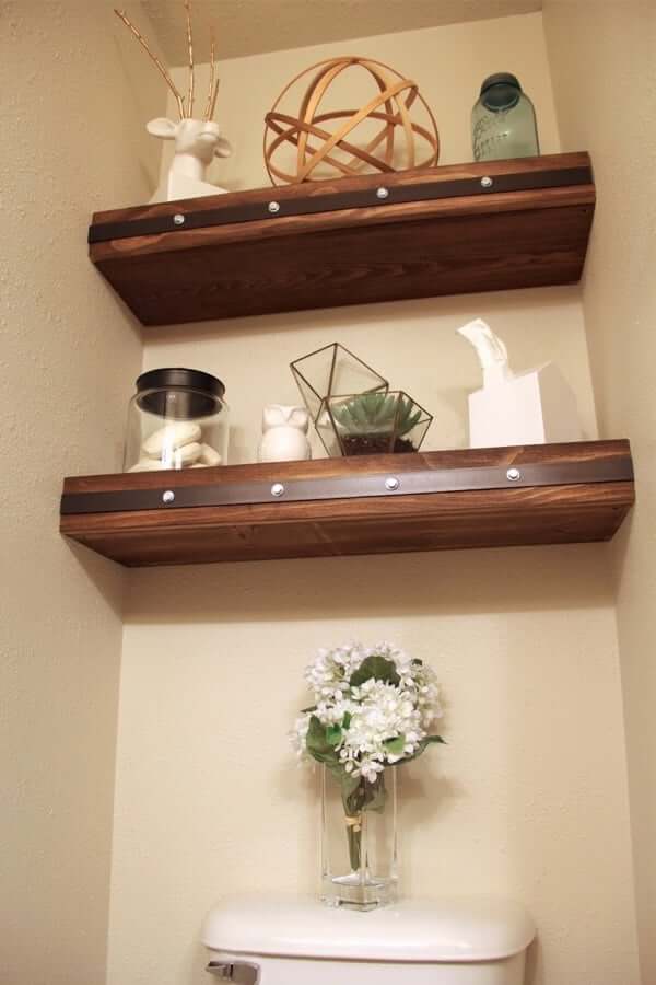 Rustic Floating Shelf with Leather Studded Accent