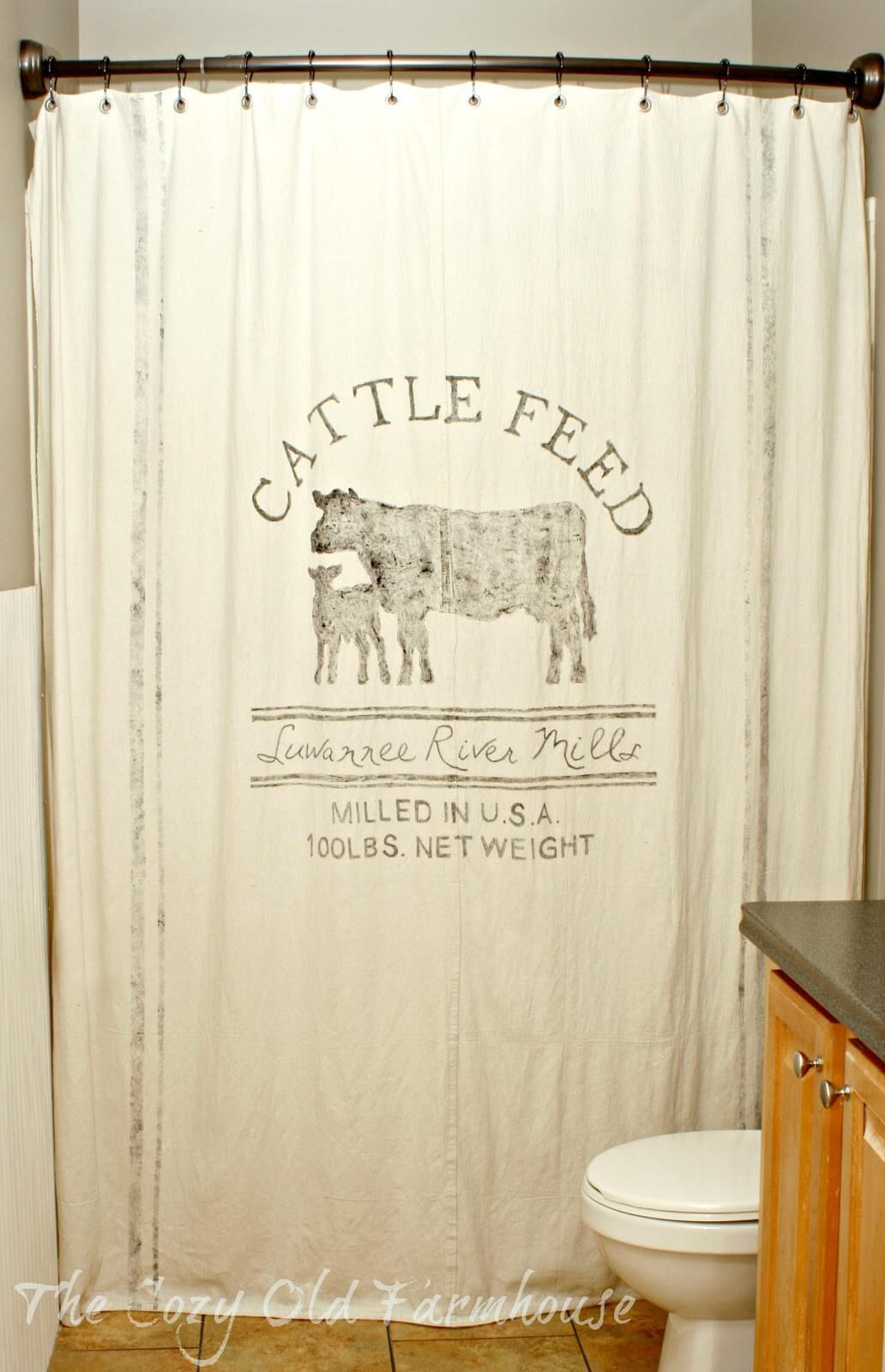 Farm Friendly Feed Sack Shower Curtain