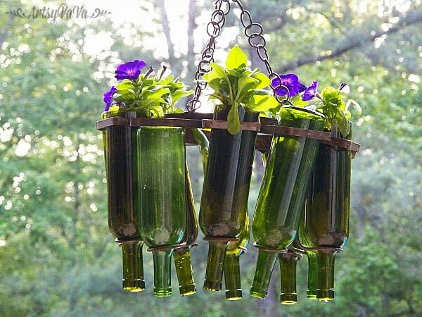 Rustic and Refined Outdoor Wine Bottle Chandelier