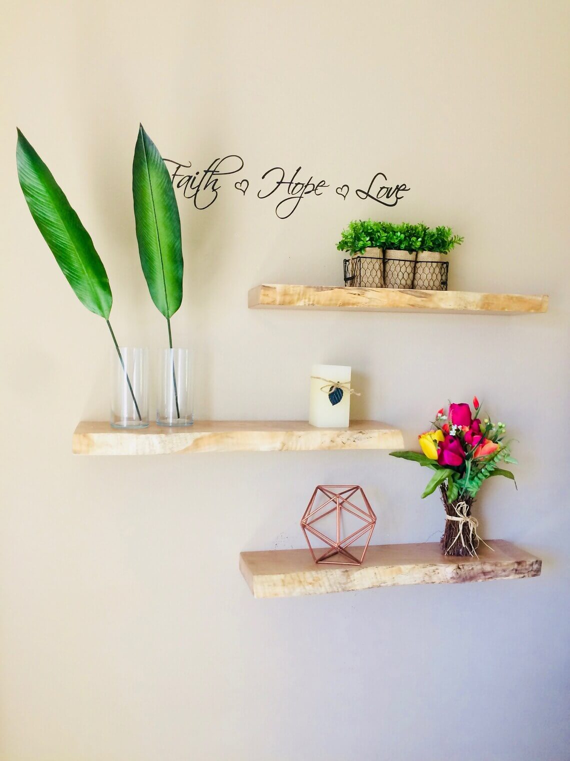 Blonde and Beige Natural Slab Floating Shelf