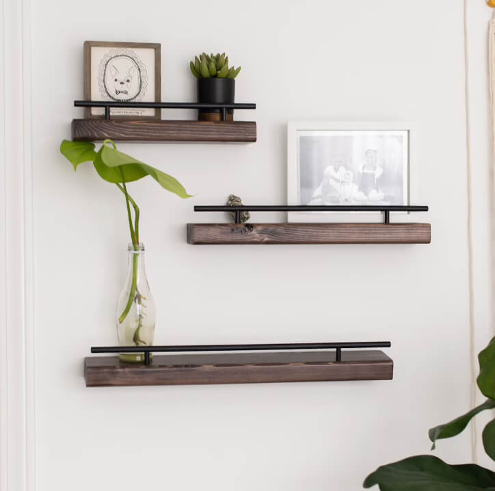 Industrial Black Metal and Wooden Floating Ledge