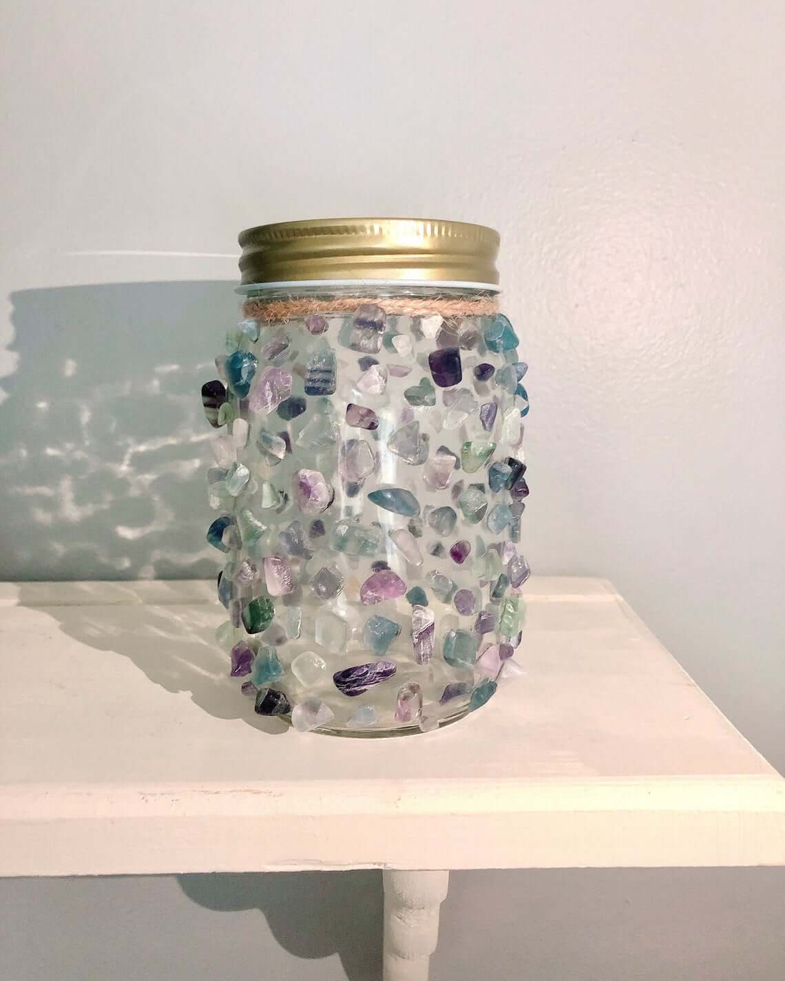 Encrusted Sea Glass Mason Jar Light