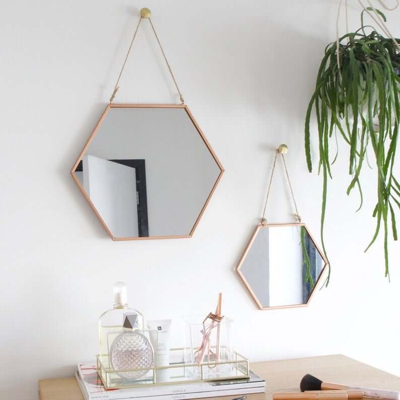 Personalized Geometric Hanging Copper Mirror