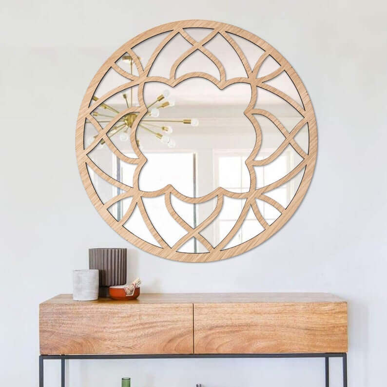 Round Wooden Wall Loft Mirror