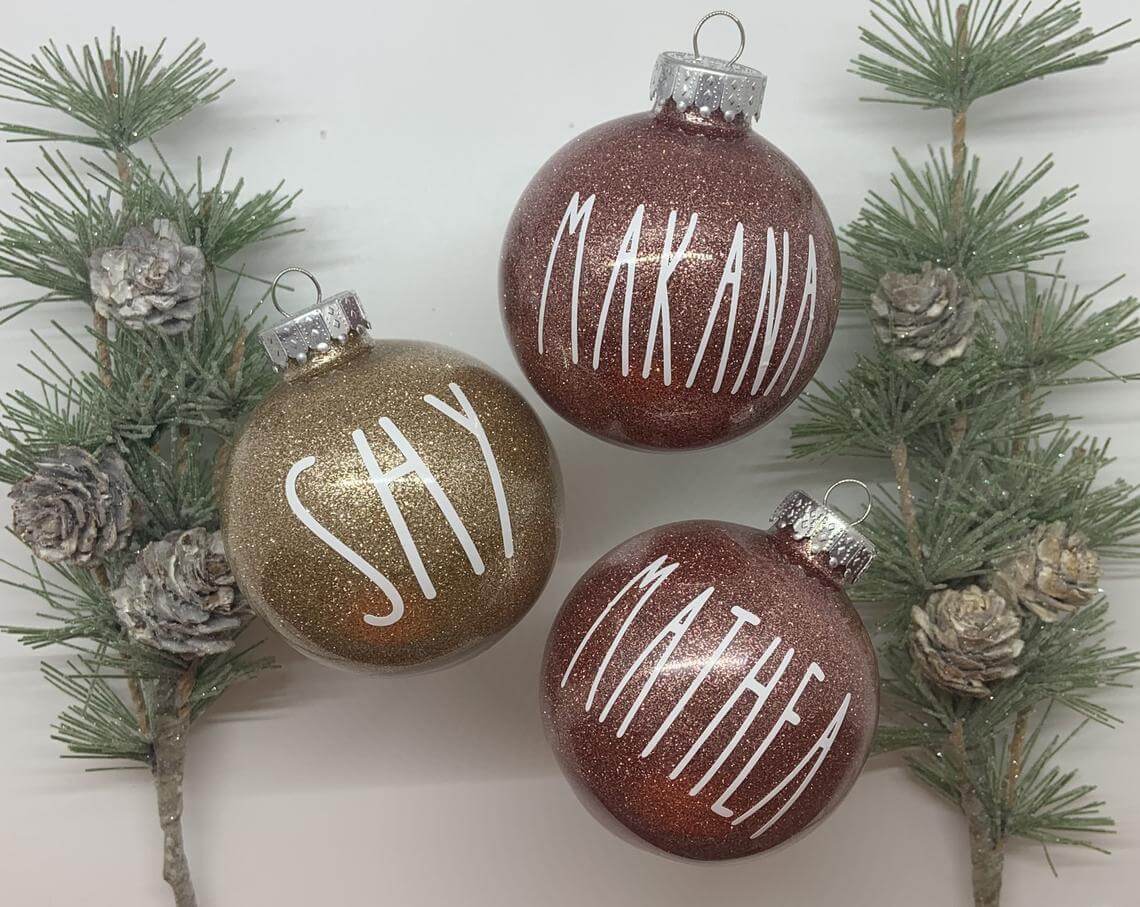 Glittering Holiday Ornaments with Painted Names