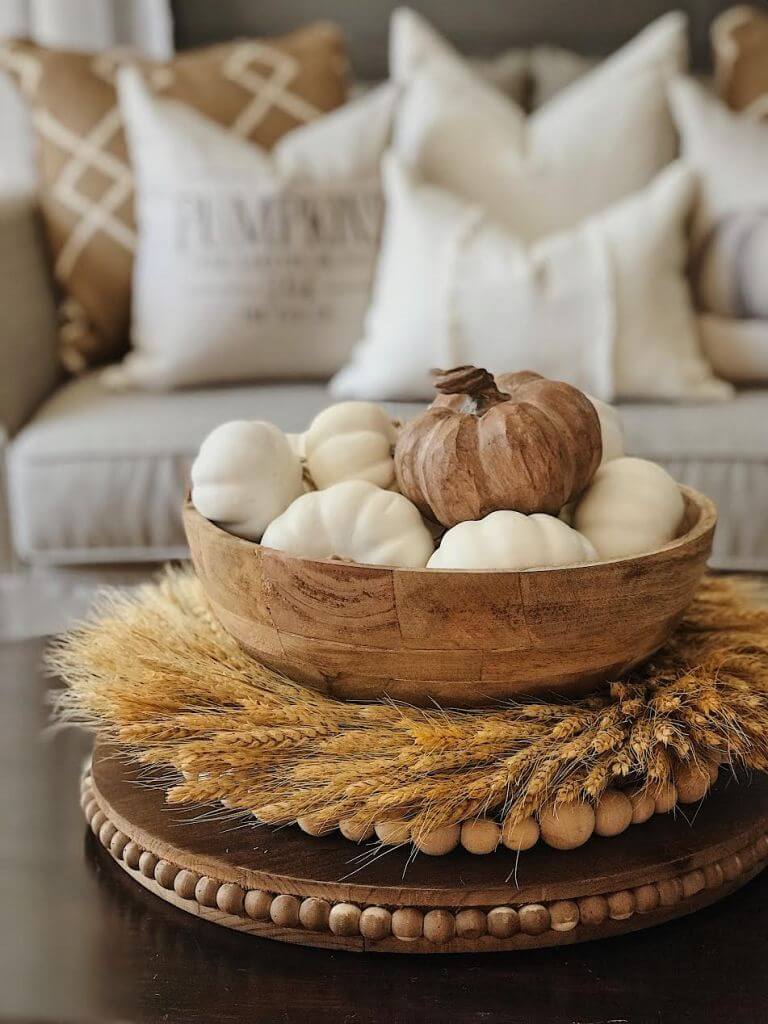 DIY Fall Centerpieces:Neutral and Natural Harvest Coffee Table Topper DIY Fall Centerpiece