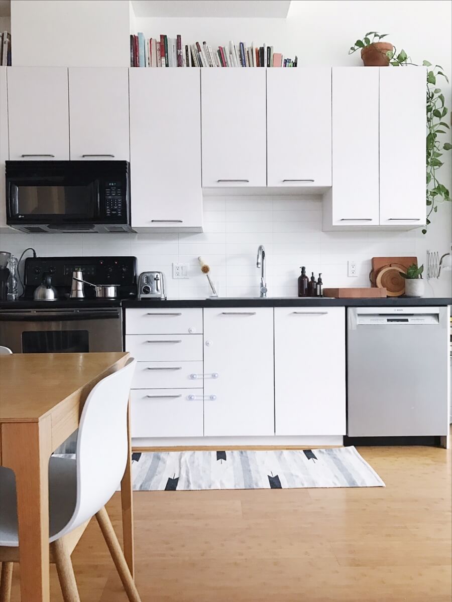 Kitchen with White Cupboards and Wood Floor