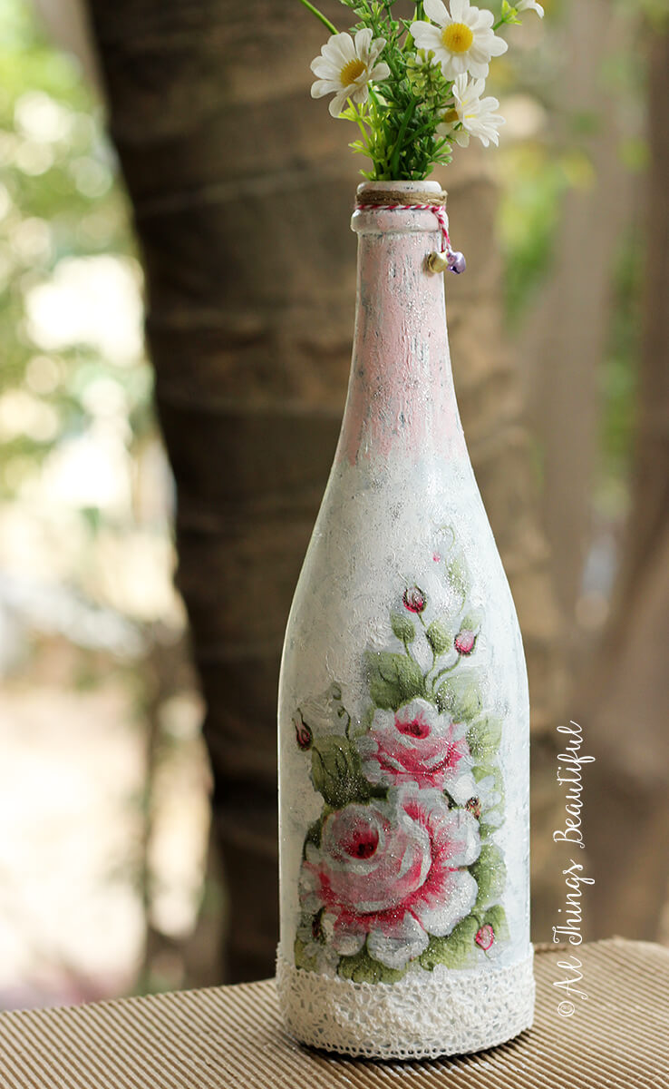 Upcycled Decoupage Bottle Flower Vase