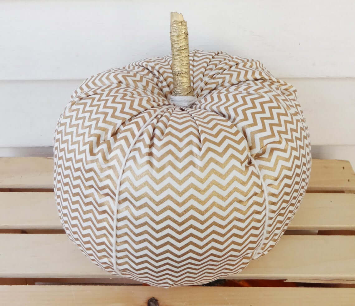 Glistening Gold and White Chevron Pumpkin