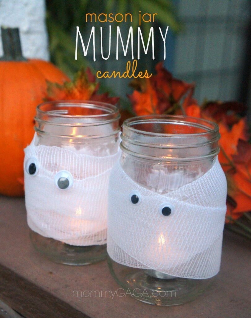 Mummy Wrapped Mason Jar Candle Holders