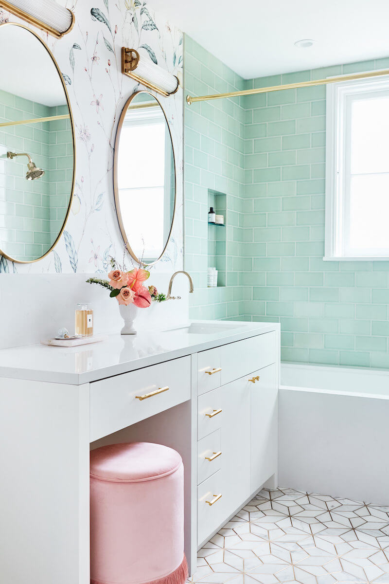 Golden Aged Mint Green Modern Bathroom