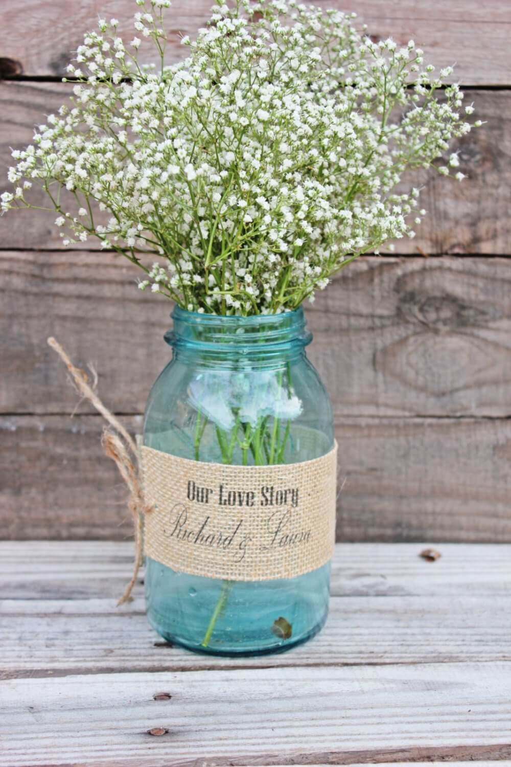 Sea Glass Inspired Mason Jar and Baby's Breath