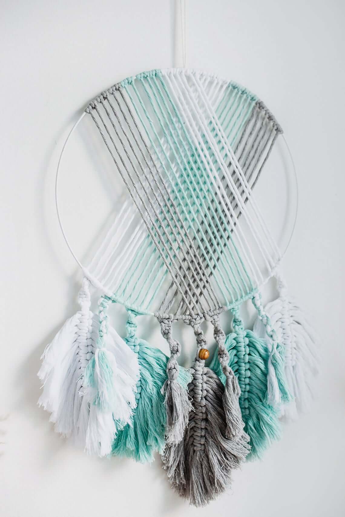 Bohemian Crocheted Mint and Grey Dreamcatcher