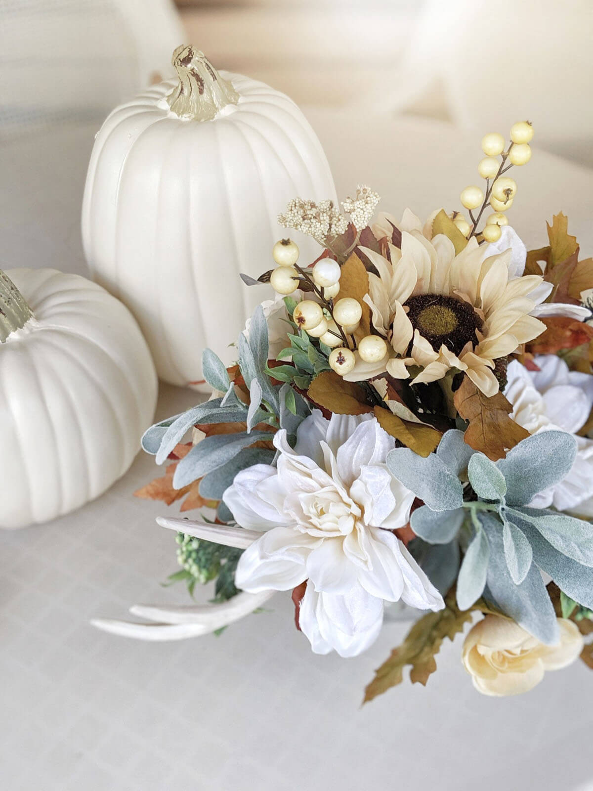 Fall Bouquet Bursting with White Antler Mix