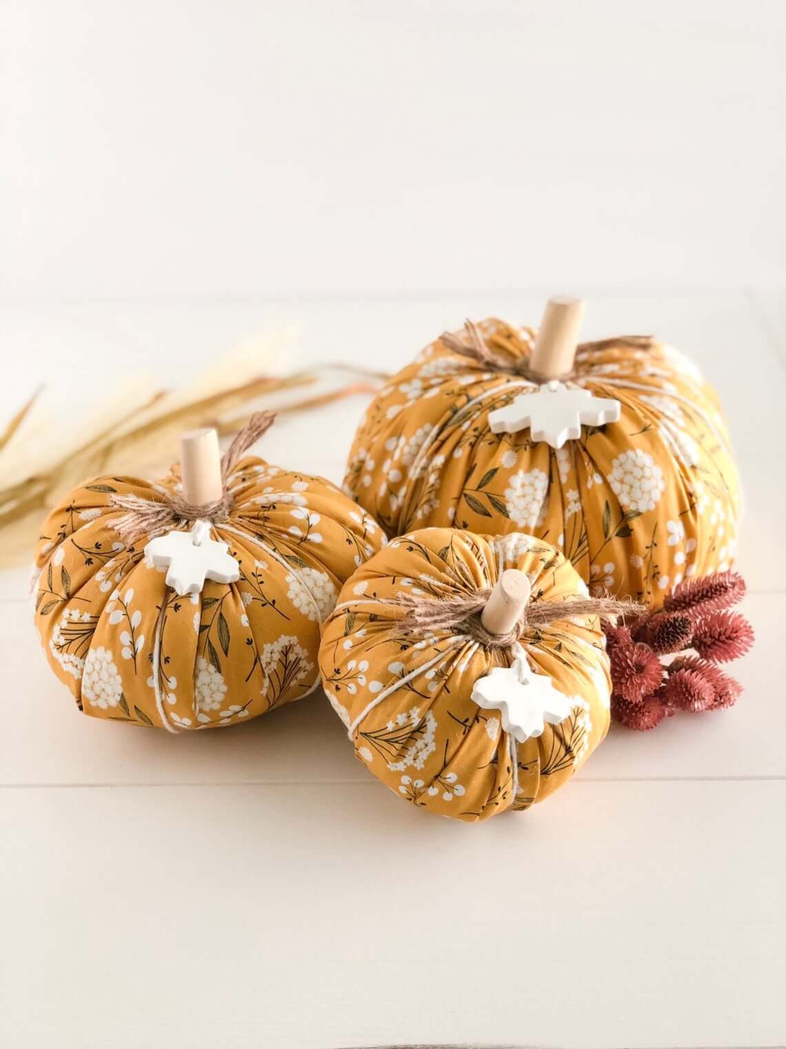 Dainty and Feminine Mustard Fabric Pumpkins