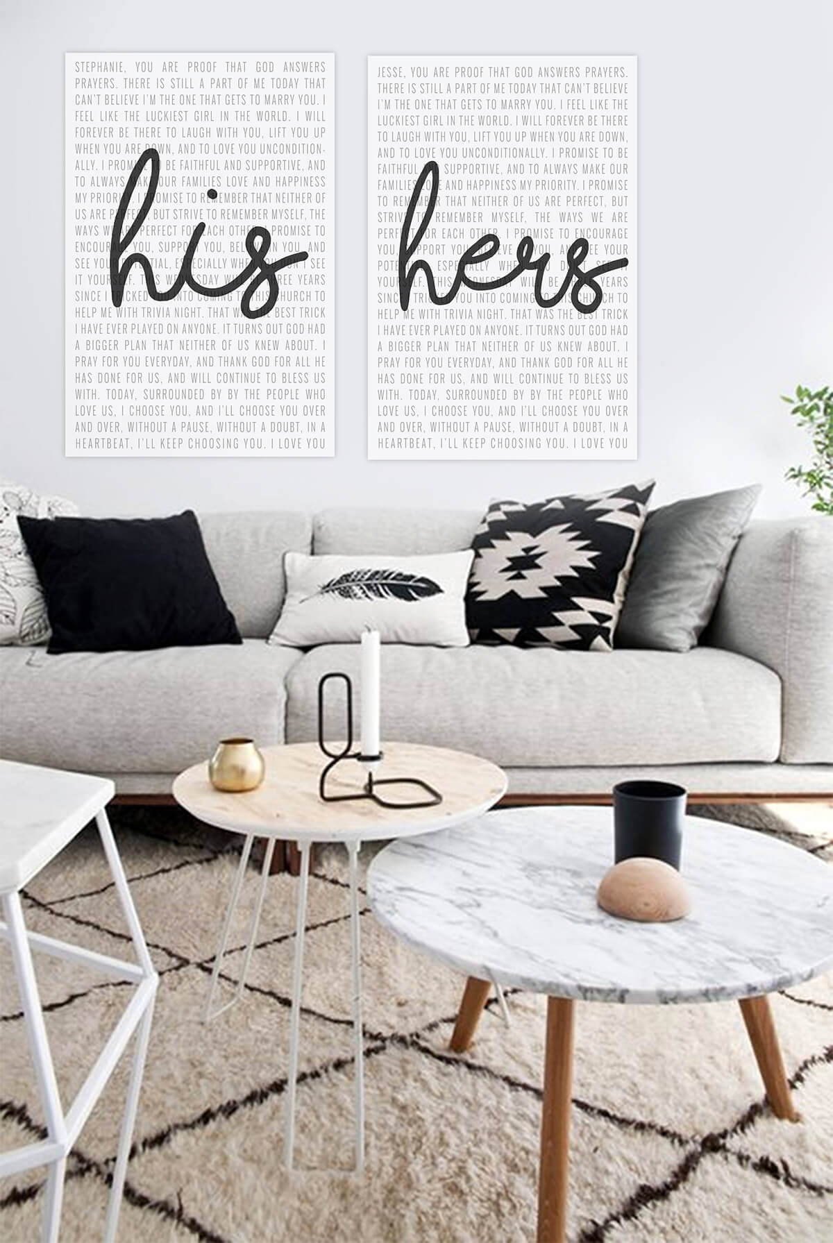 "His and Hers" Text Art with Simple, Modern Decor