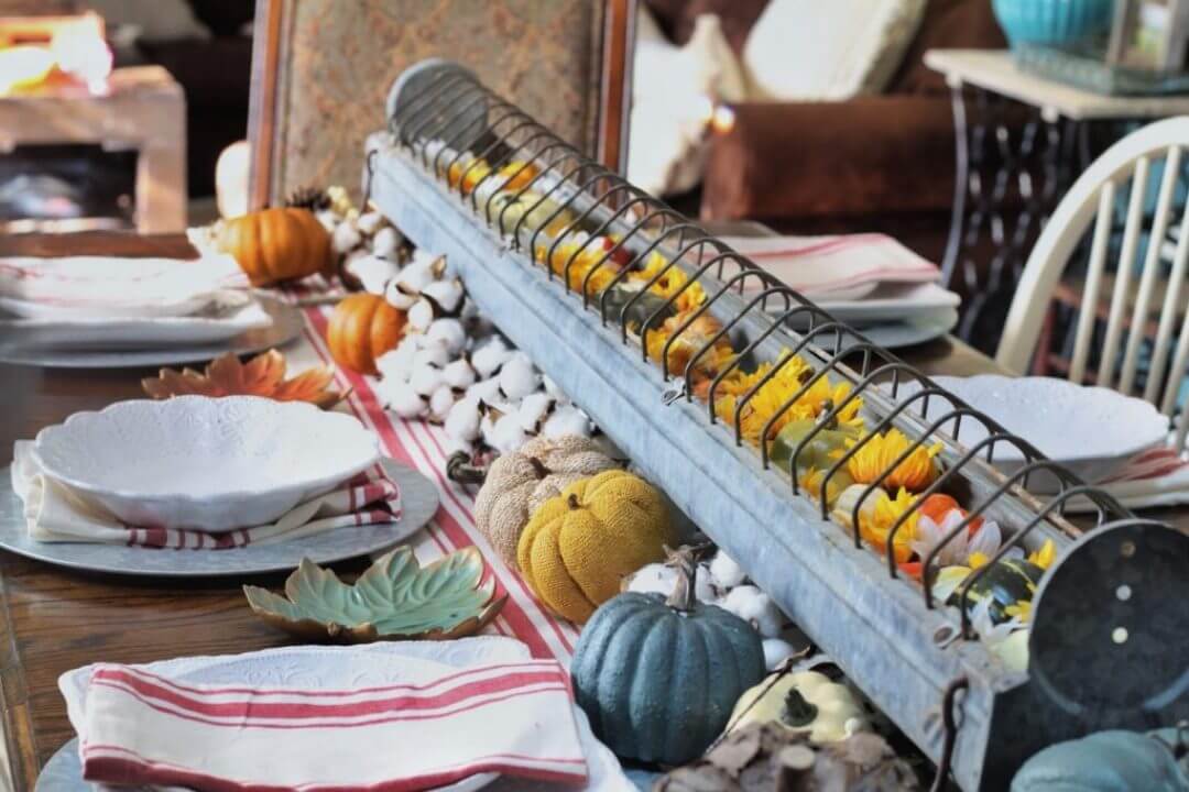 Fall Centerpieces: Metal Farm Trough Turned Dining Centerpiece