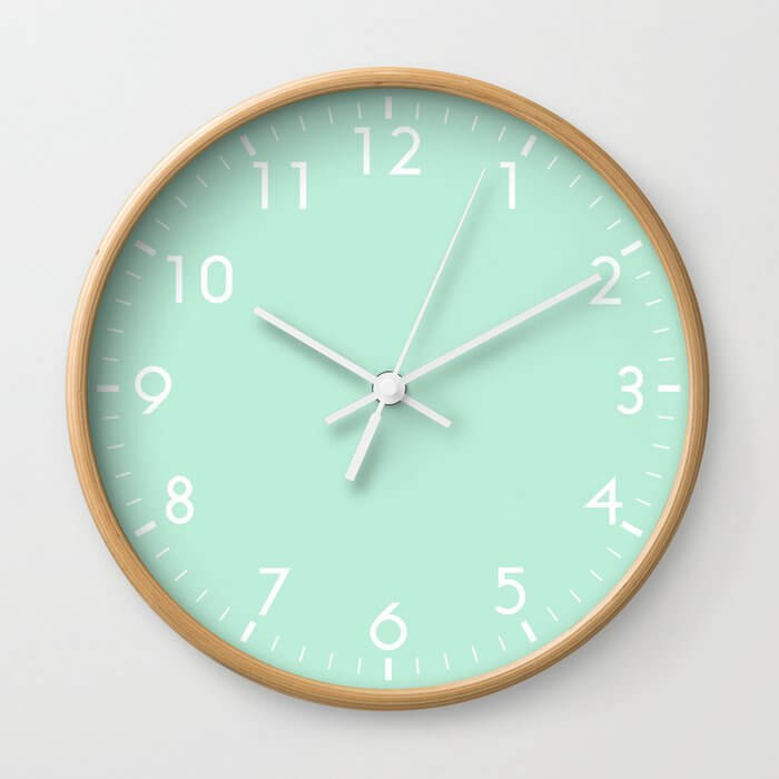 Classic Round School Clock in Mint Green