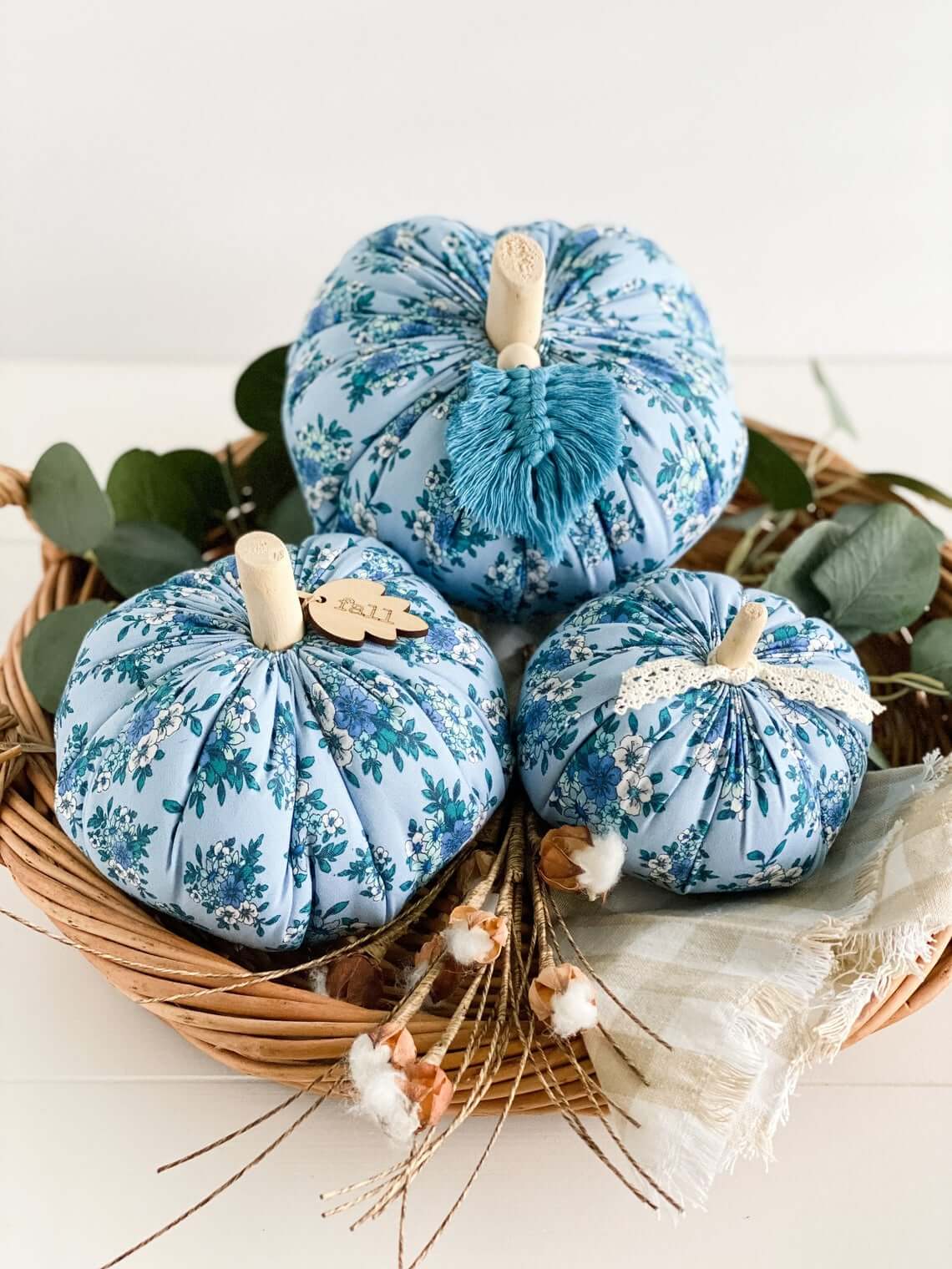 French Country Blue Floral Pumpkin