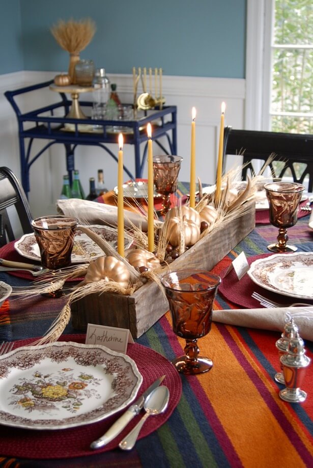 Rustic Candle and Pumpkin Box