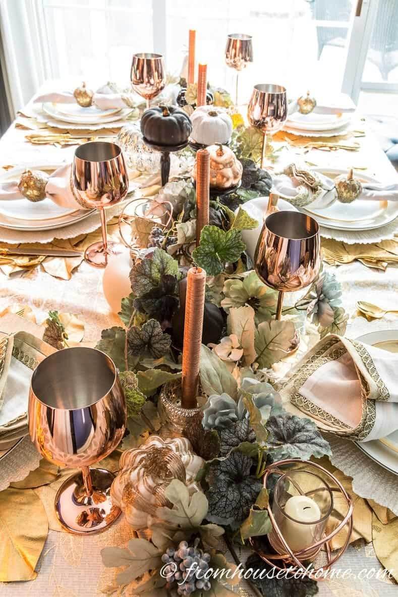 Copper and Faux Plants Centerpiece