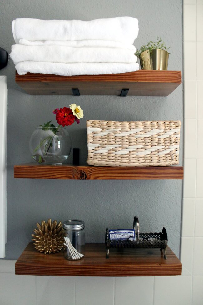 Dark Stained "Floating" Wooden Shelve