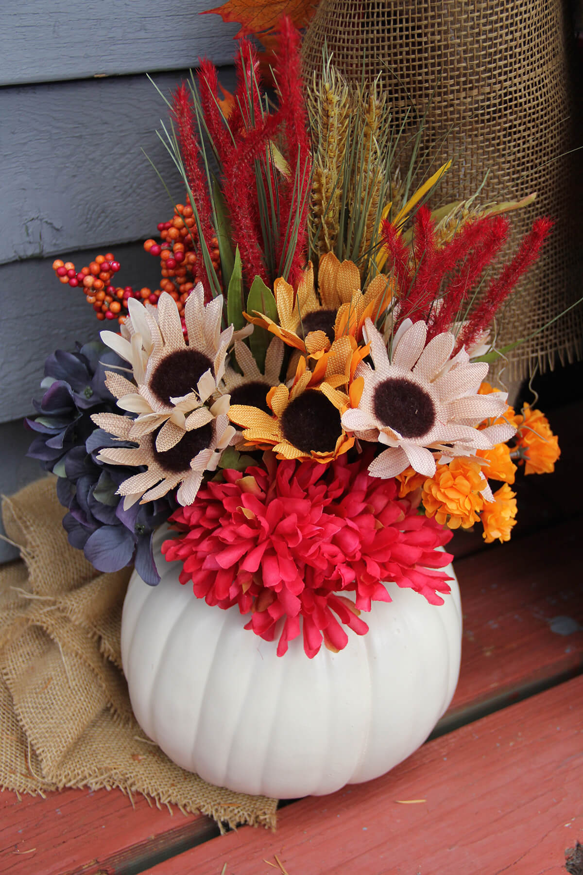 Colorful Crafty Floral Pumpkin Centerpiece