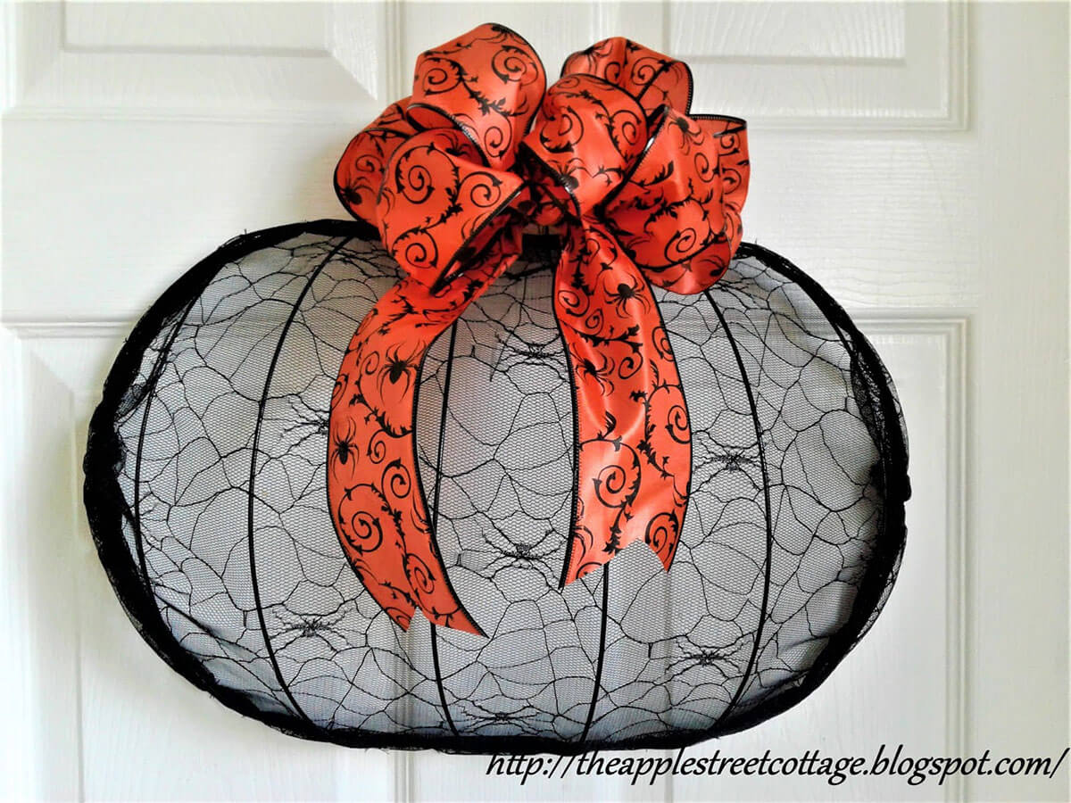 Stretch Lace Spider Pumpkin with Bow