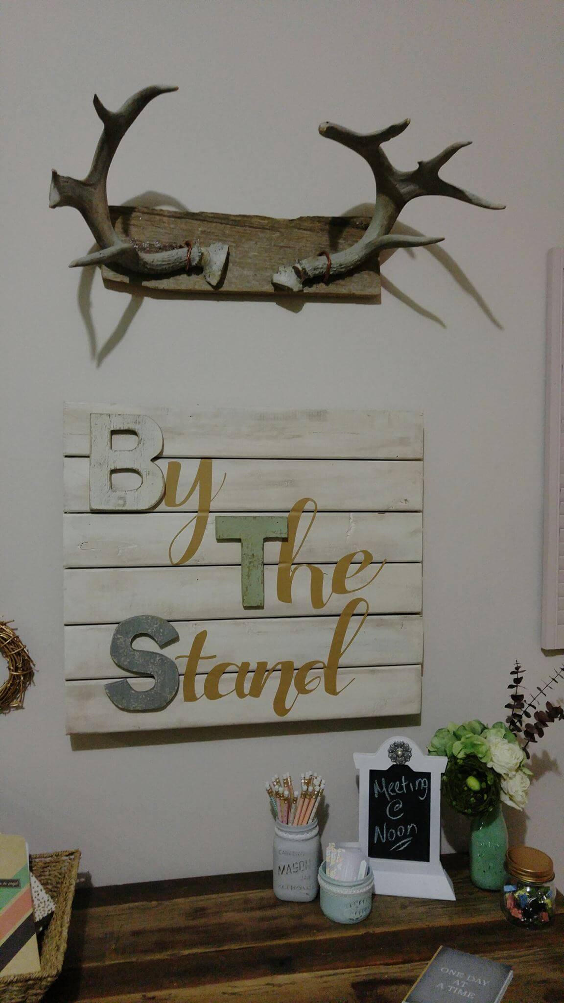 Wooden Sign and Deer Antler Combo Art