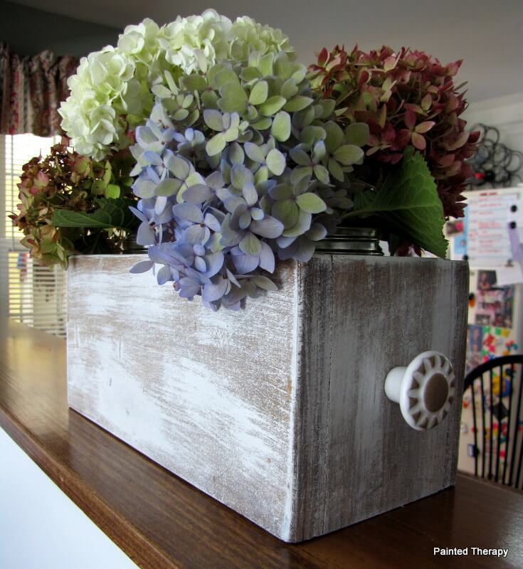 Distressed Gray Wooden Box with Decorative Knob