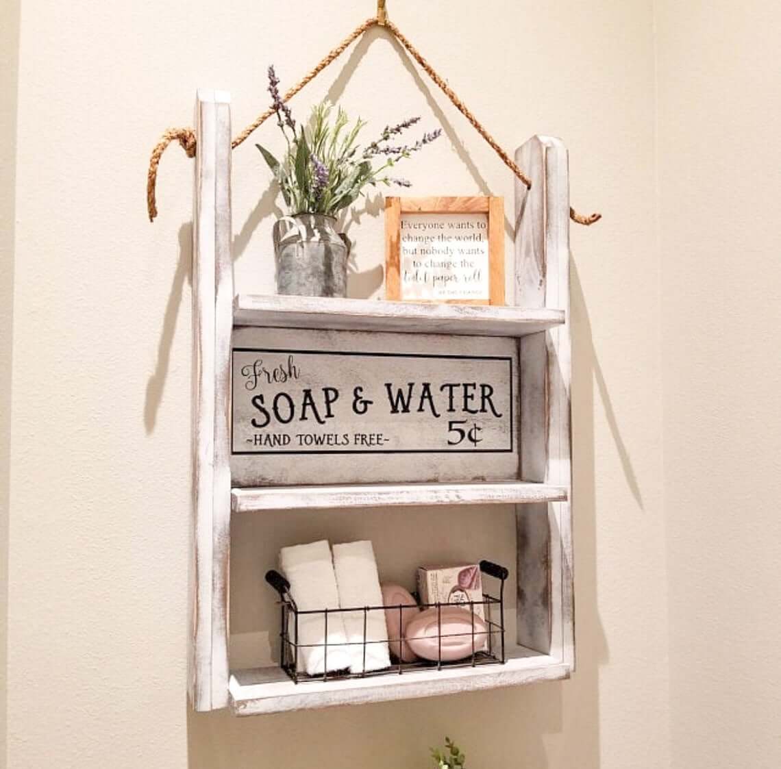 Hanging Rustic Labeled Soap Shelf