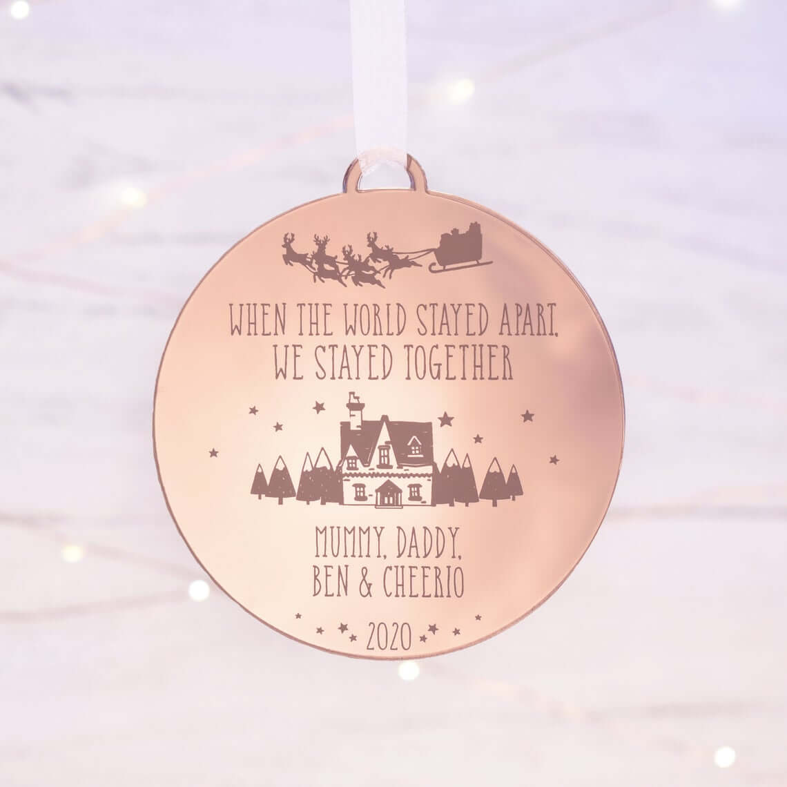 Rose Gold Pandemic Metal Stamped Bauble