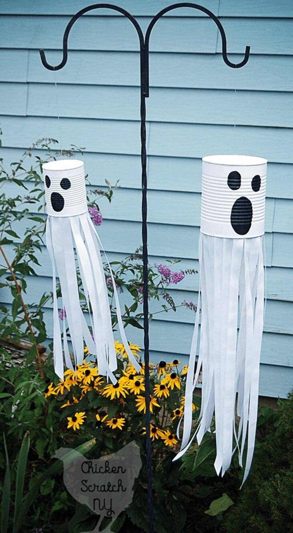 Coffee Can and Fabric Hanging Ghosts