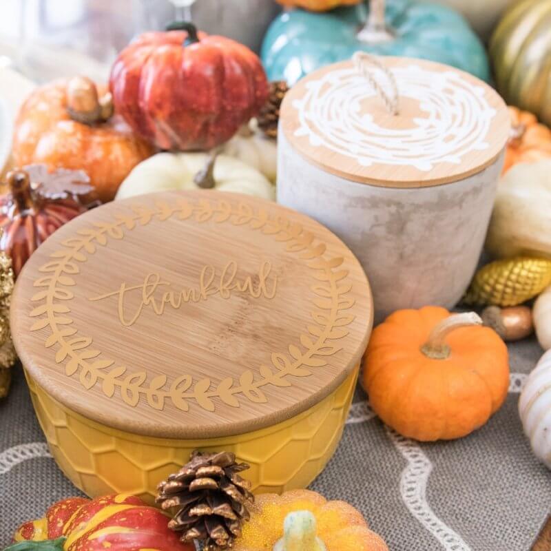 Pottery with Wooden Lid Fall Table Accents