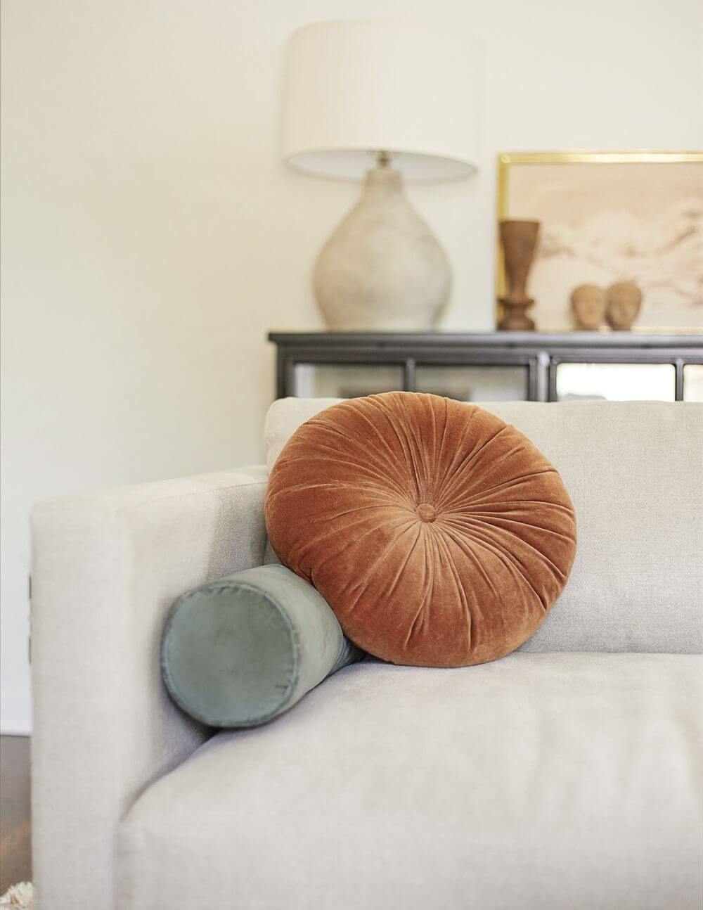 Rounded Pleated Velvet Throw Pillow