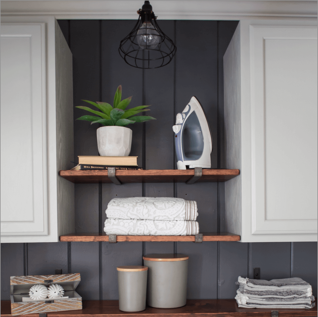 Wood, Grey, and White Farmhouse Laundry Room