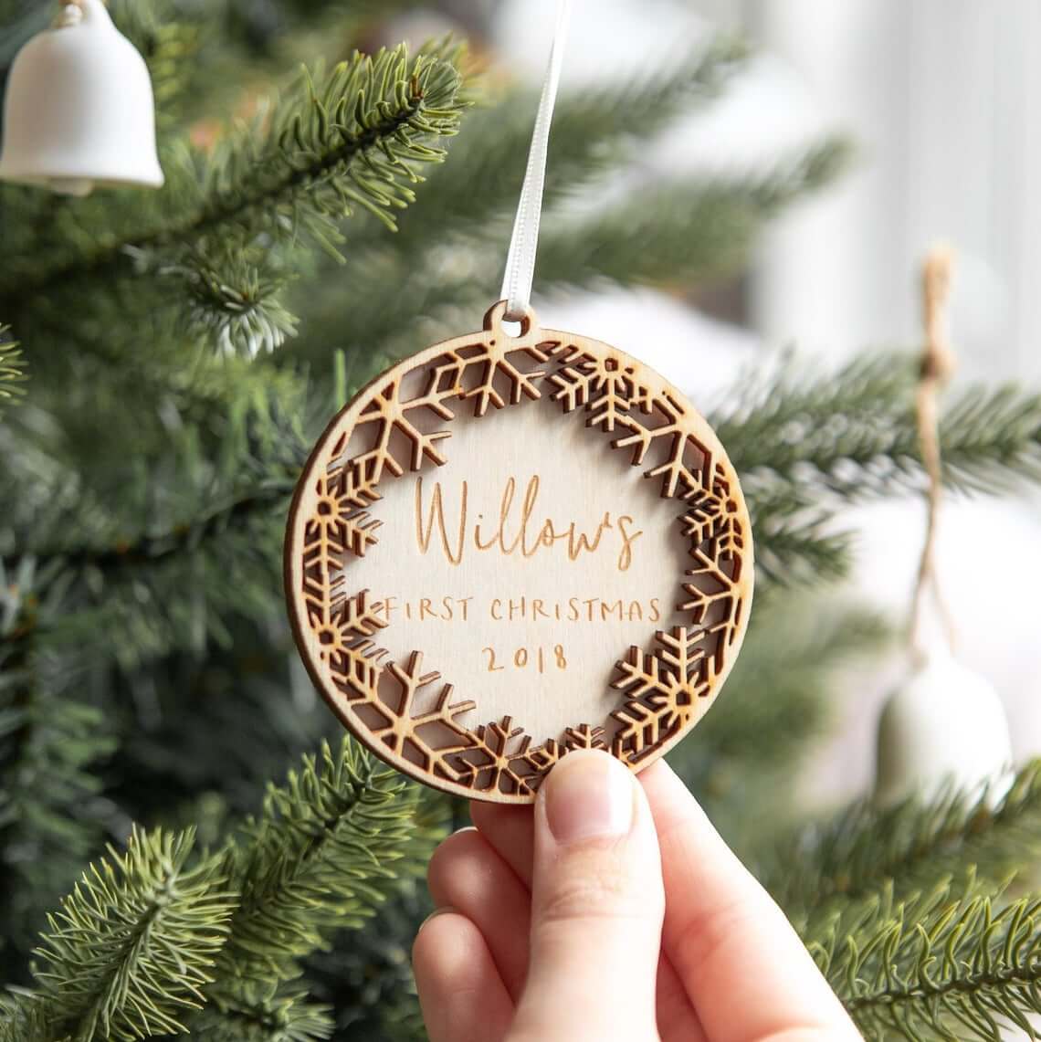 Round Snowflake Detailed First Christmas Bauble