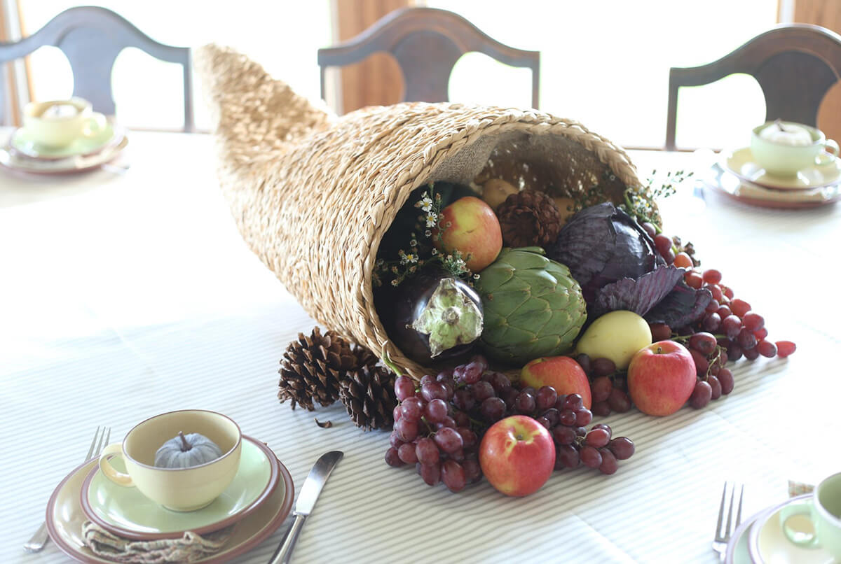 Traditional Cornucopia Thanksgiving Centerpiece Design