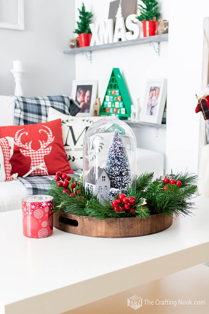 Lighted Domed Glass Christmas Centerpiece