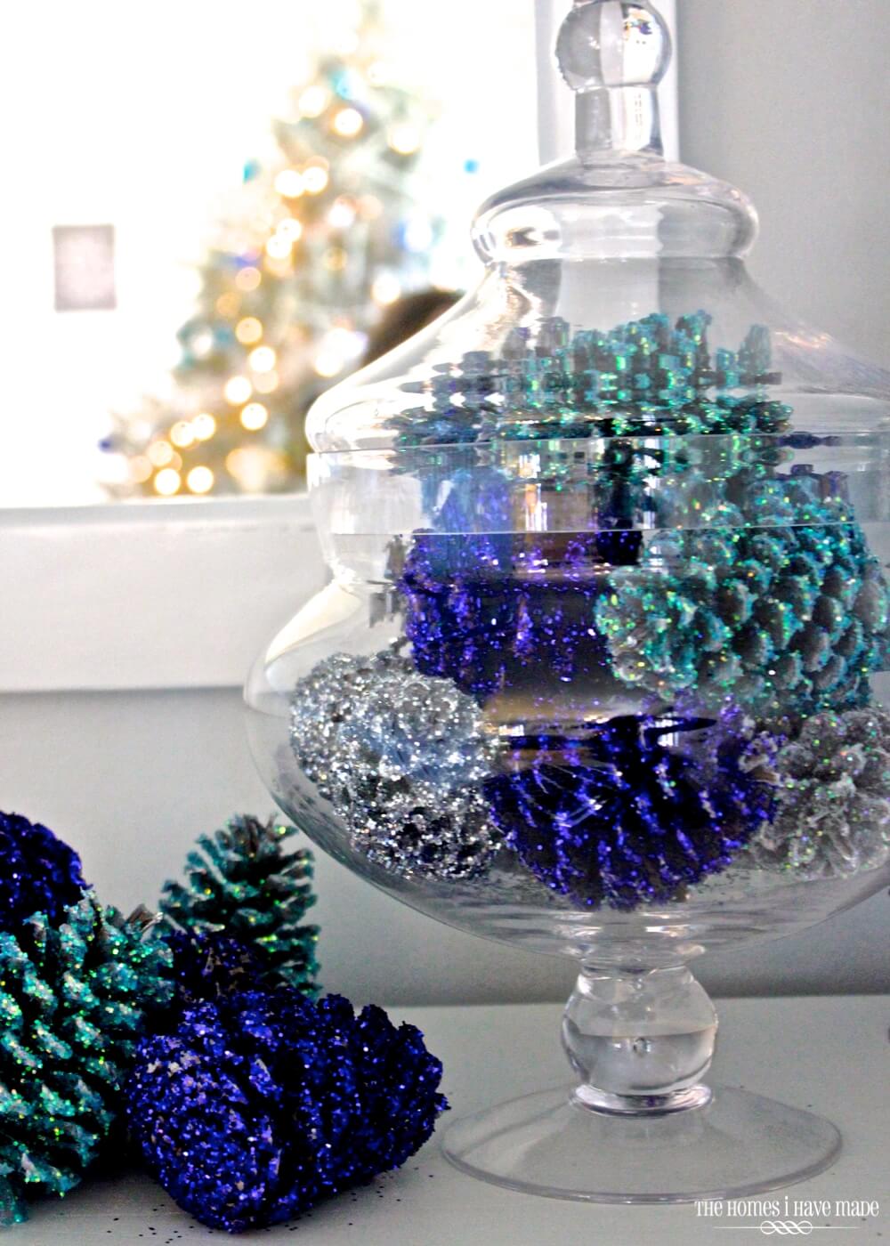 Versatile Festive Glittered Pinecone Display