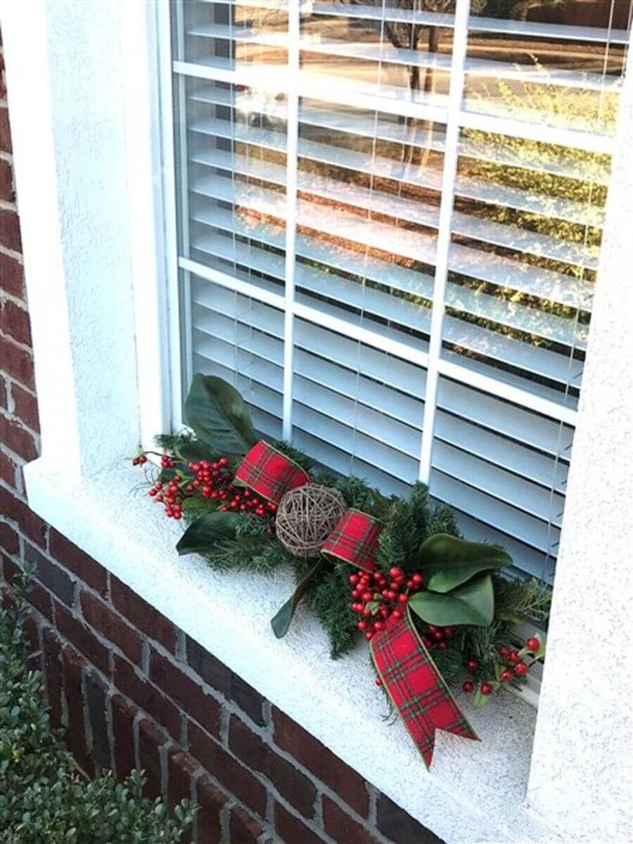 Poinsetta and Plaid Christmas Window Decoration